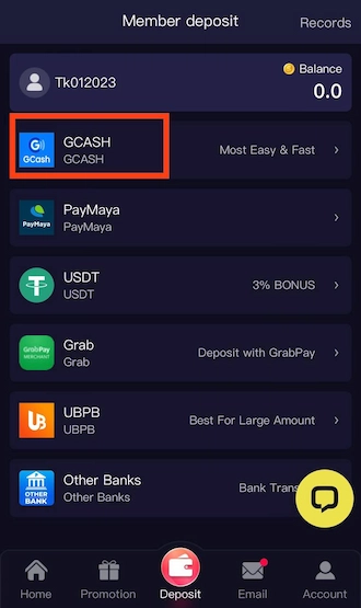 Step 1: select the GCash method.